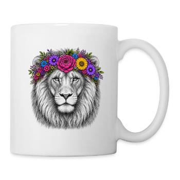 Löwenkopf mit Blumenkranz - Tasse - Weiß - Rechts