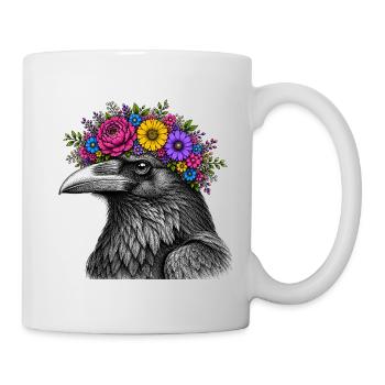 Tête de corbeau avec couronne de fleurs - Mug blanc - blanc - Droite