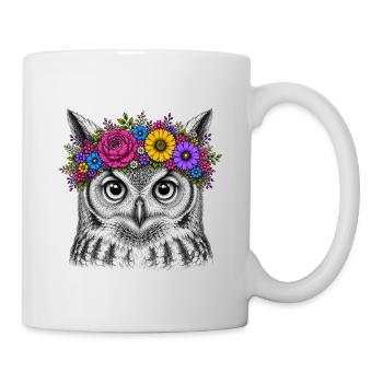 Eulenkopf mit Blumenkrone - Tasse - Weiß - Rechts
