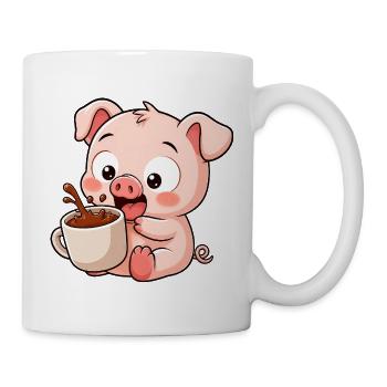 Funny Pig Farmer Coffee Cute Cartoon - Mug - white - Right