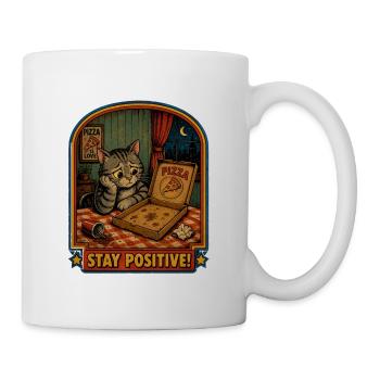 Soirée pizza : chat reste positif - Mug blanc - blanc - Droite