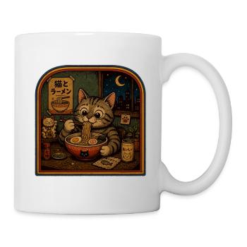 Katze beim Ramenessen - Tasse - Weiß - Rechts