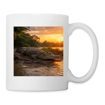 Sunset and crocodile by the river - Mug - white - Right