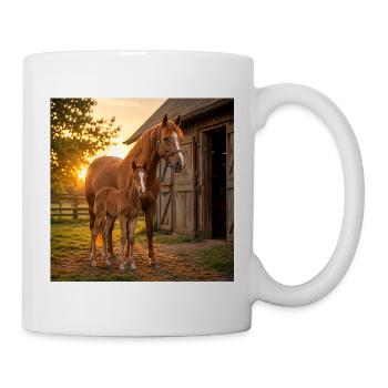 Coucher de soleil, jument avec poulain - Mug blanc - blanc - Droite