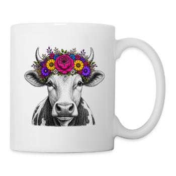 Kuh mit Blumenkrone - Tasse - Weiß - Rechts