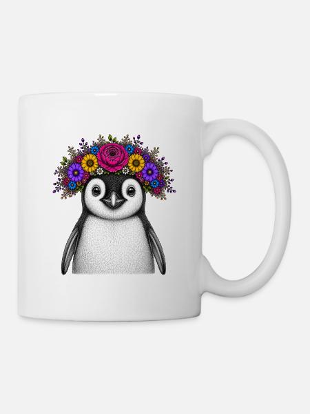 Penguin with flower crown - Mug - white