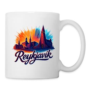 Reykjavík Silhouette – Island Grafikdesign - Tasse - Weiß - Rechts