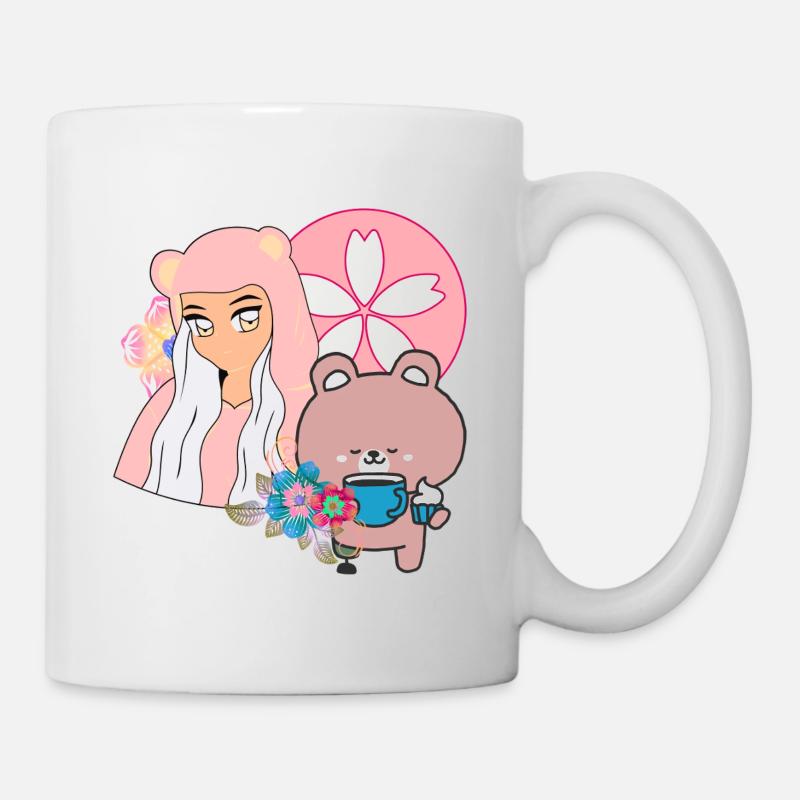 Kawaii Bear & Heure du thé inclusif - Mug blanc - blanc