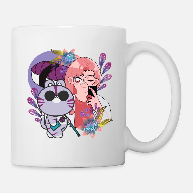 Kawaii Selfie & Visually Impaired Cat - Mug - white