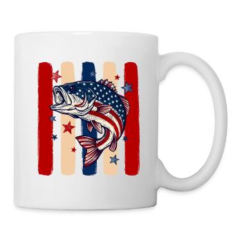 12-1Über patriotische Barschfische, gestreift am 4. Juli PNG - Tasse - Weiß - Rechts
