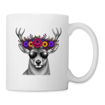 Deer with flower crown and sunglasses - Mug - white - Right