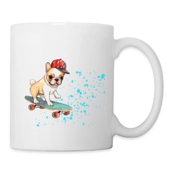 Skateboard Bulldog mit Cap - Tasse - Weiß - Rechts
