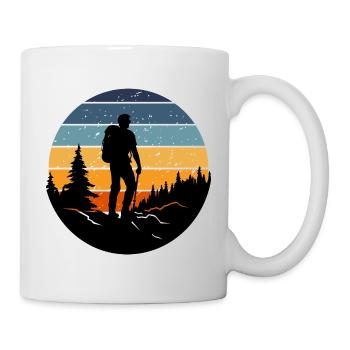 Hiker silhouette reclining retro forest - Mug - white - Right