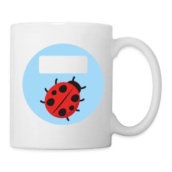 Schulaufkleber rund - Marienkäfer - blau - Tasse - Weiß - Rechts