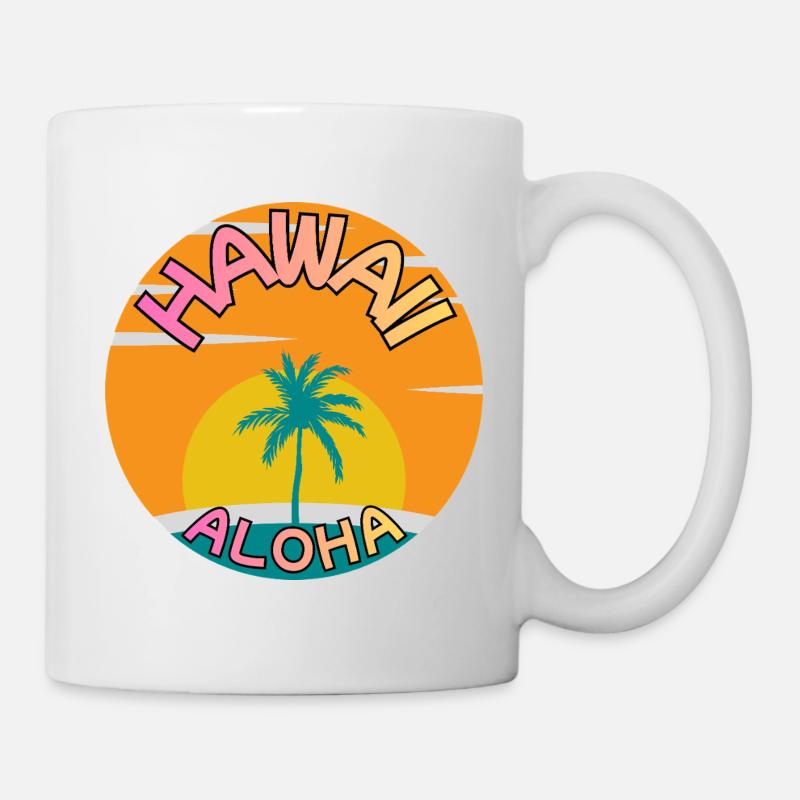 Coucher de soleil Hawaii Aloha avec palmier - Mug blanc - blanc