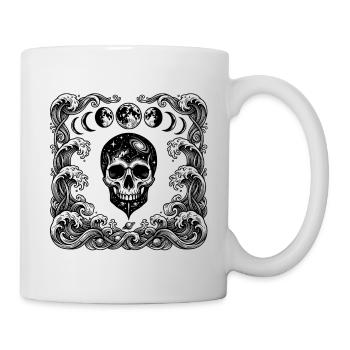 Cosmic Gothic Skull Ocean Waves Moon Phases Art - Mug - white - Right