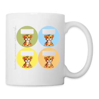 DIY Schulaufkleber Säbelzahntiger 4er Set rund - Tasse - Weiß - Rechts