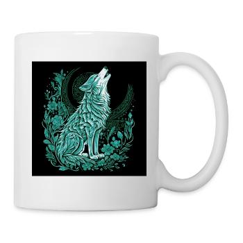 Mondwolf Linienstil mit Flora - Tasse - Weiß - Rechts