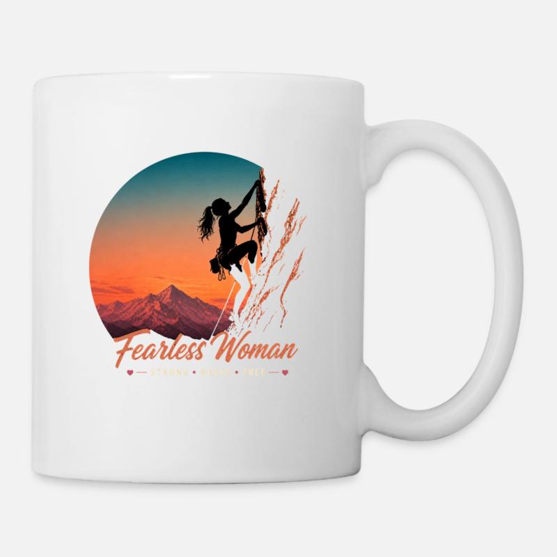 Fearless Woman Climbs – Strong, Brave, Free - Mug - white