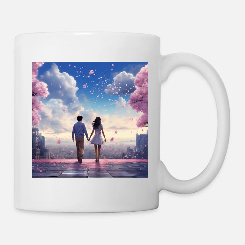 Heart sound in the cherry blossom light - Mug - white