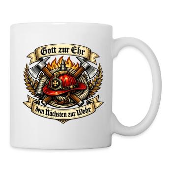 Feuerwehr Emblem mit Helm und Äxten - Tasse - Weiß - Rechts