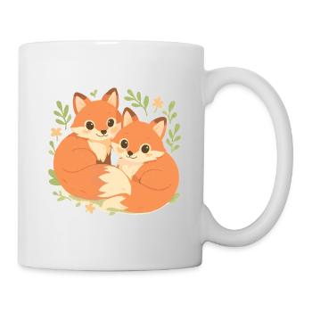 Deux adorables renards blottis dans la forêt - Mug blanc - blanc - Droite
