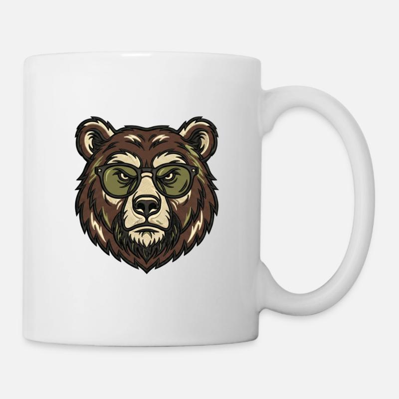 Cool Grizzly Bear with Sunglasses Design - Mug - white