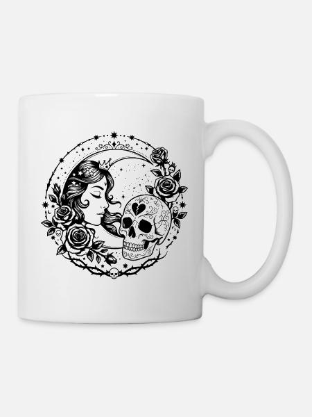 Design der gotischen Mondgöttin Schädelrose - Tasse - Weiß