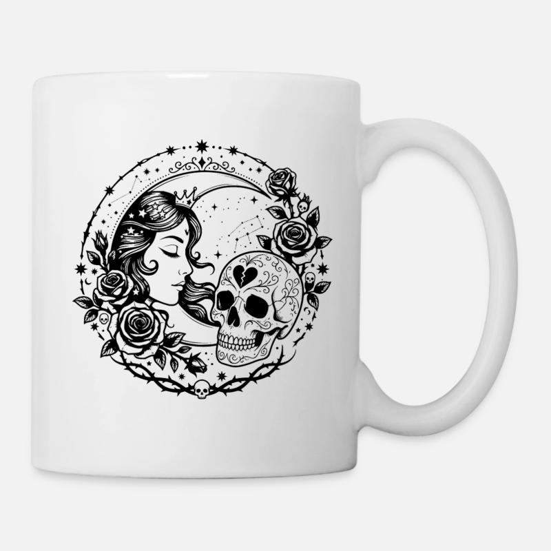 Gothic Moon Goddess Skull Rose Design - Mug - white