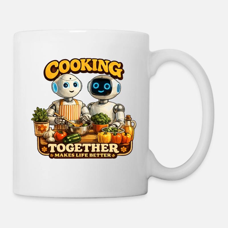 Les robots cuisinent ensemble - Mug blanc - blanc