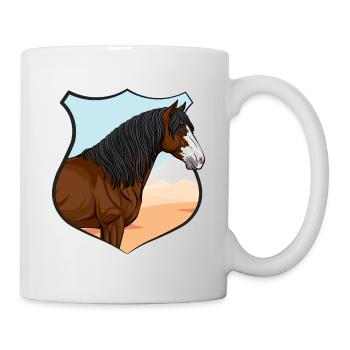 Der Kopf des Pferdes Abaco, ein Wappen und eine Landschaft - Tasse - Weiß - Rechts