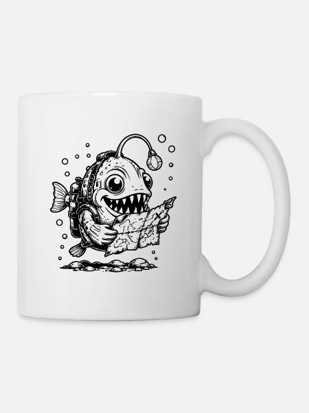 Monsterfisch Anglerfisch mit Schatzkarte - Tasse - Weiß