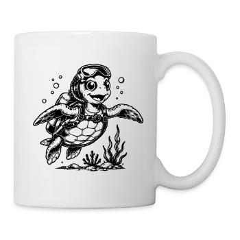 Schildkröte Taucher mit Sauerstoffflasche - Tasse - Weiß - Rechts