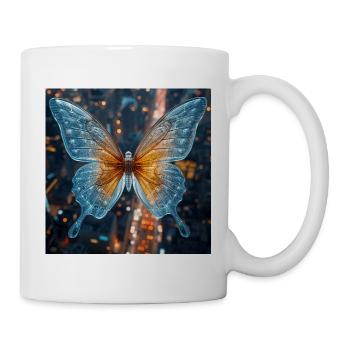 Neon-Schmetterling über der Stadt - Tasse - Weiß - Rechts