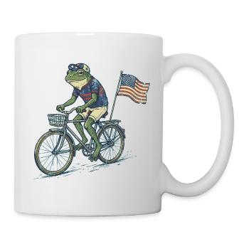 Funny Frog Riding Bicycle with American Flag - Mug - white - Right