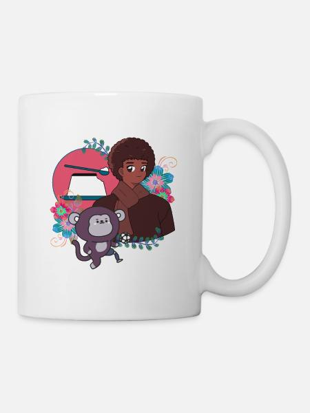 Garçon d’anime et singe de football avec prothèse - Mug blanc - blanc