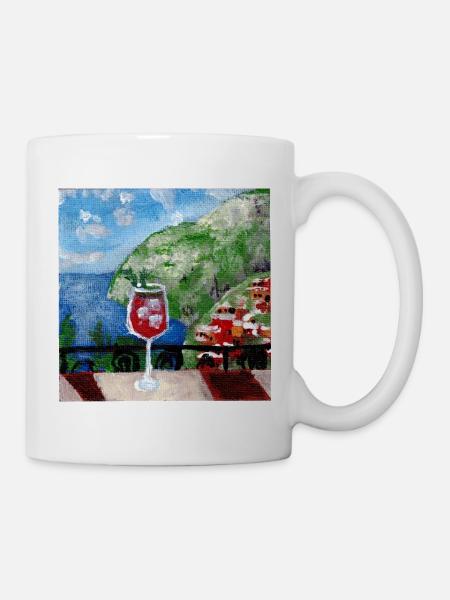 Meerblick_Ölgemälde_mit_cocktail - Tasse - Weiß