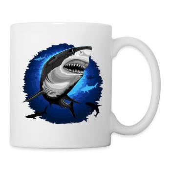 Mâchoires d’attaque de requin sur un océan bleu profond - Mug blanc - blanc - Droite