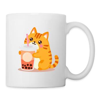Süße Kawaii Katze mit Bubble Tea - Tasse - Weiß - Rechts