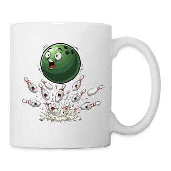 Grüne Bowlingkugel trifft Pins - Tasse - Weiß - Rechts