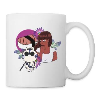 Blinder Tiger mit weißem Stock Blumenkunst - Tasse - Weiß - Rechts