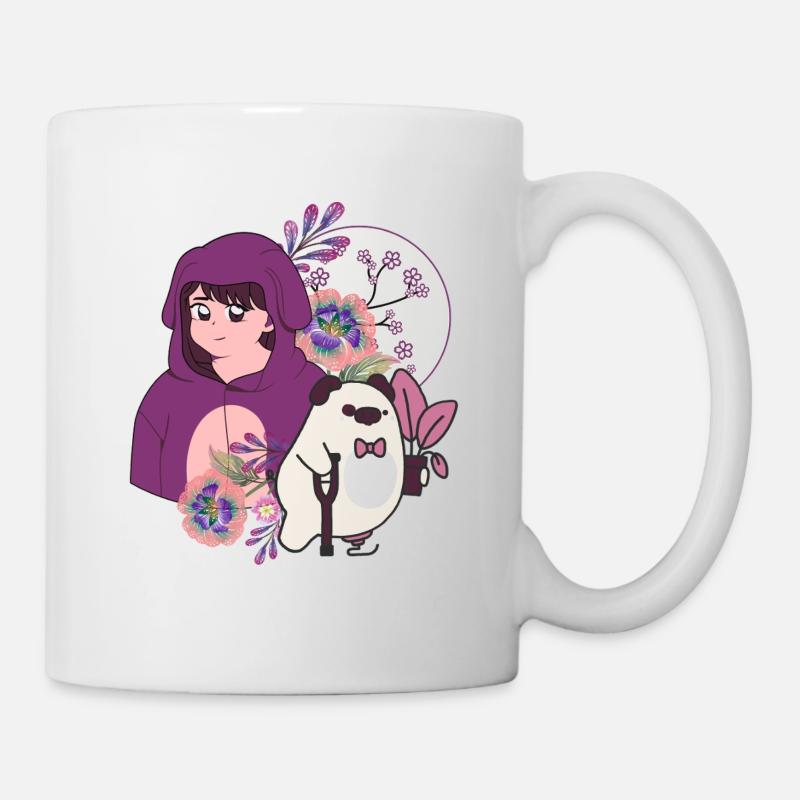 Anime-Mädchen und Schwein mit Prothesen- und Krückenkunst - Tasse - Weiß