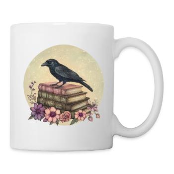 Raven on stack of books - Mug - white - Right
