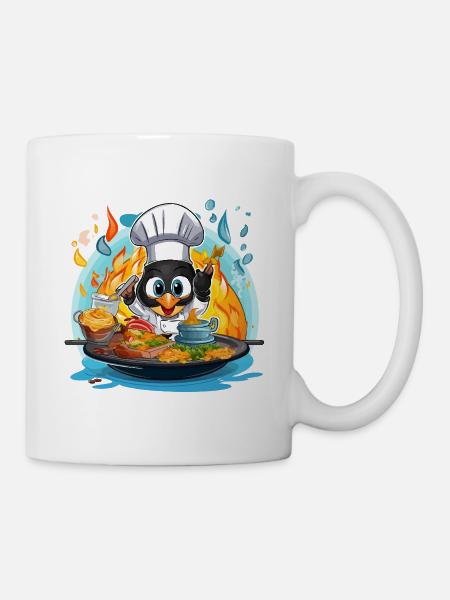 Pinguin Chef im Flammenofen - Tasse - Weiß