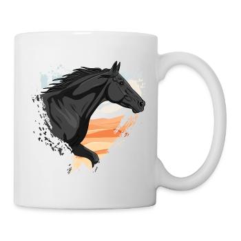 A black Abaga horse in front of a heart, and a desert - Mug - white - Right