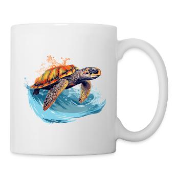 Tortue de mer sauvage dans la vague - Mug blanc - blanc - Droite