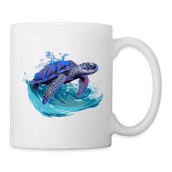 Sea turtle surfing on wave - Mug - white - Right