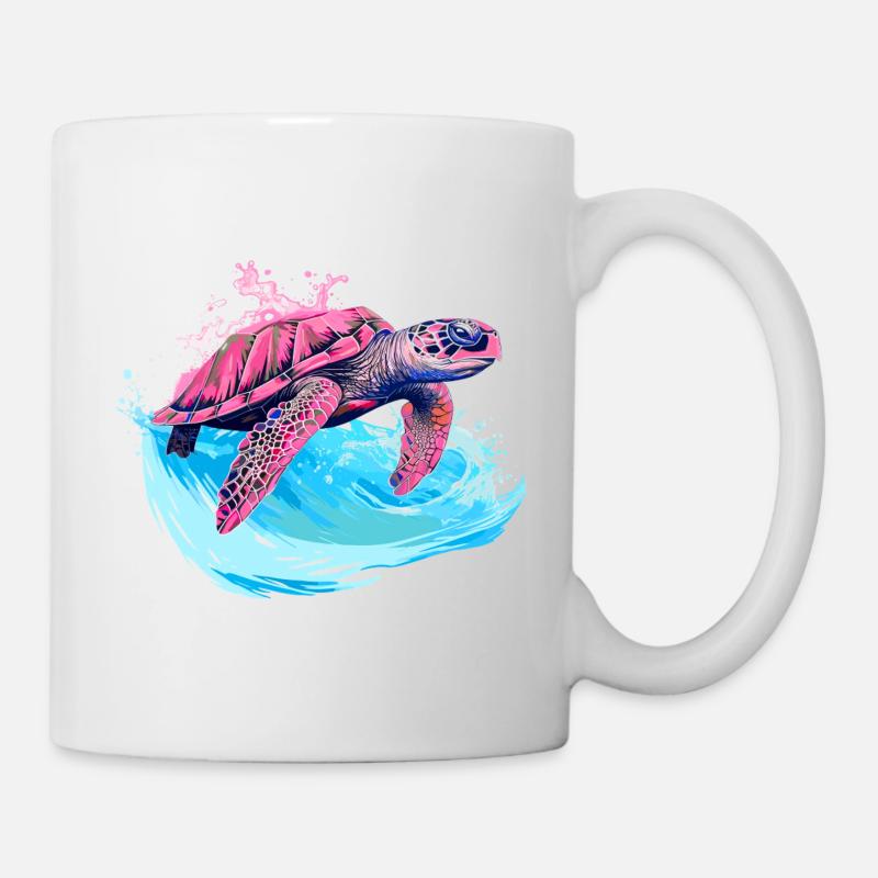 Wild pink sea turtle in wave - Mug - white