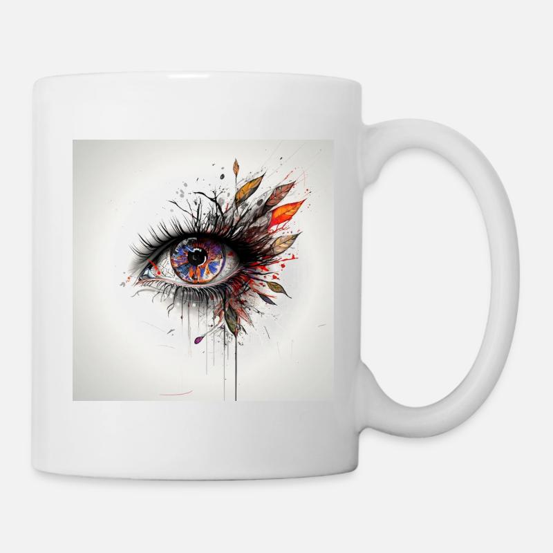 Art coloré des yeux avec feuilles - Mug blanc - blanc