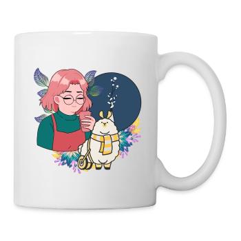 Manga Girl with Coffee and Lama in Wheelchair - Mug - white - Right